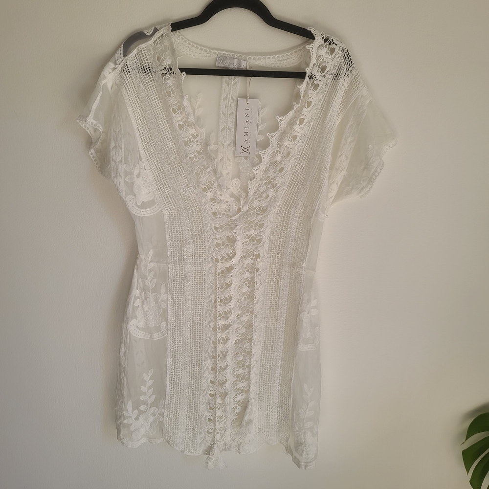 White Lace Women Boho Swim Coverup
